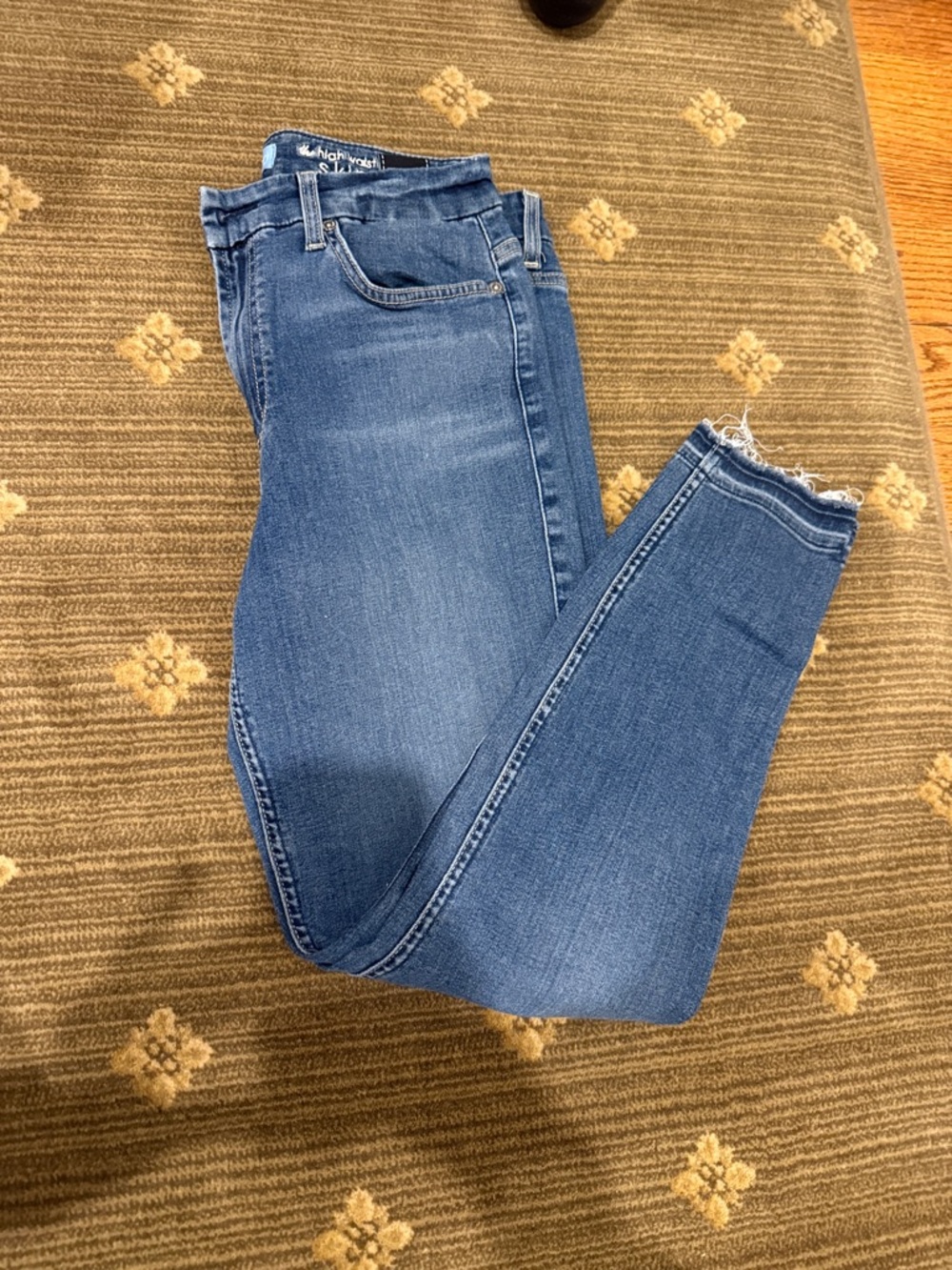 7 For All Mankind Blue Ankle Skinny Jeans with Raw Hem